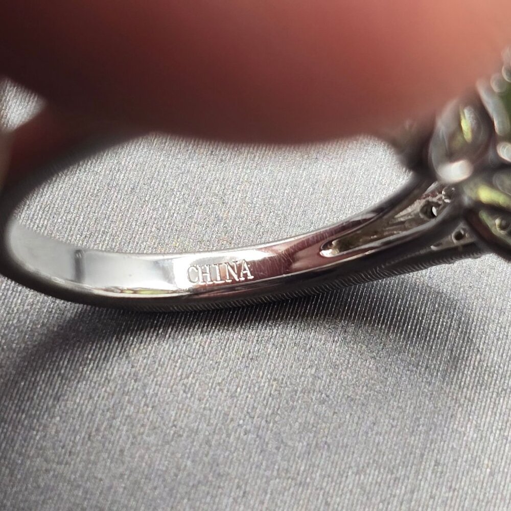 Sterling Silver Moldavite Statement Ring Size 5 Cathedral Setting Signed KYJ - Picture 9 of 15